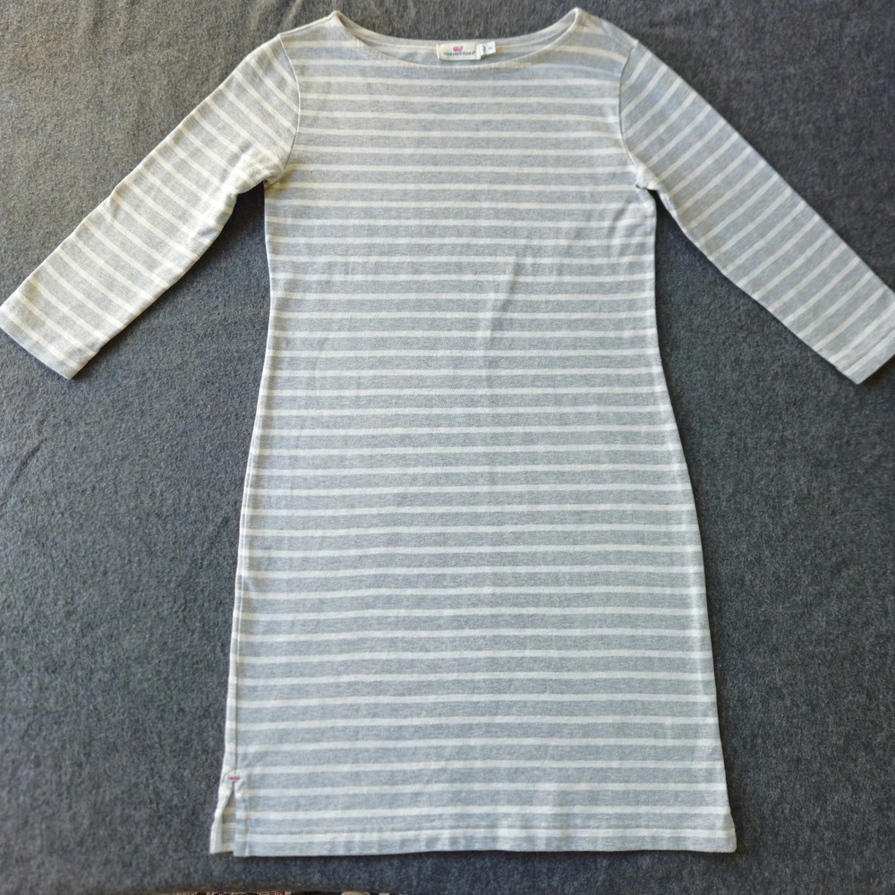 Vineyard Vines Women XS Stripe 3/4 Sleeve Cotton Shift Dress Prep Nautical Beach